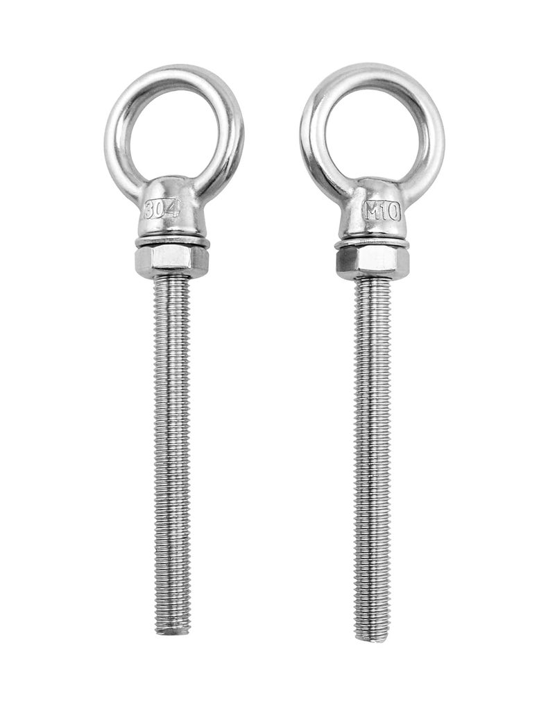 QWORK براغي عين ملولبة، عبوة 10 حبة 3/8" x 4" طويلة من الفولاذ المقاوم للصدأ من الدرجة البحرية، M10x100mm - Image 2